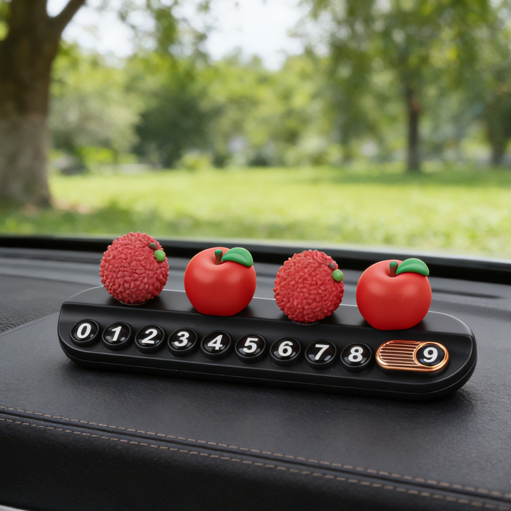 Tarjeta telefónica de movimiento de automóviles, tarjeta de estacionamiento temporal, decoración de automóviles de frutas personales, adornos de litchi