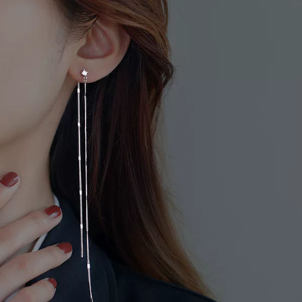 Sparkling Long Tassel Earrings for Women, Light Luxury, High-End Feel, Niche Design, Face-Slimming Effect, Trendy Influencer Style
