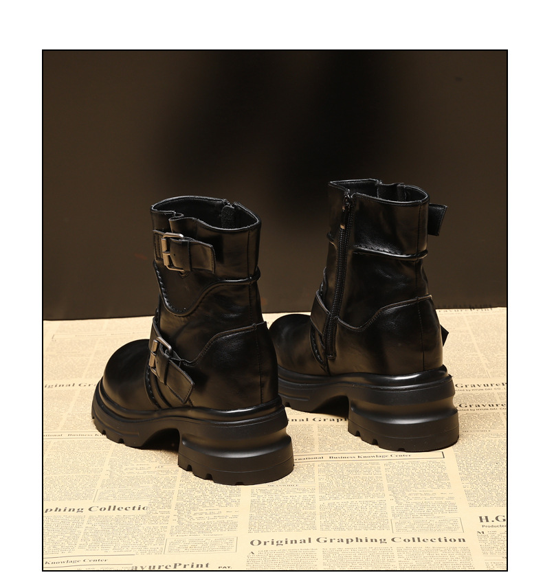 Giày boot Martin nữ đế dày tăng chiều cao khóa cài nhỏ kiểu Anh — màu đen chi tiết 12