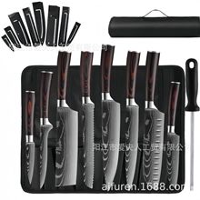 亚马逊 大马士革纹厨师刀牛津布袋,11 件套装不锈钢厨房刀三德刀
