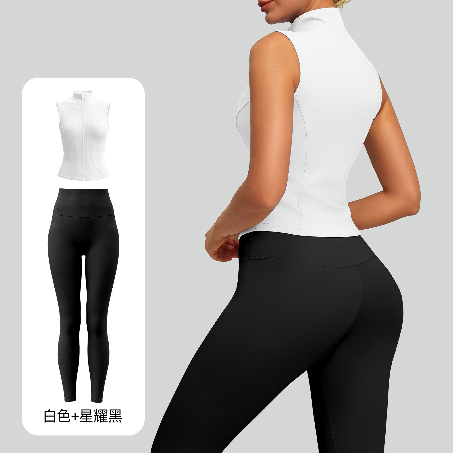 Juyitang nuevo traje ajustado sin mangas con cuello alto, delgado, transpirable y delgado, traje de yoga para correr y fitness image 8