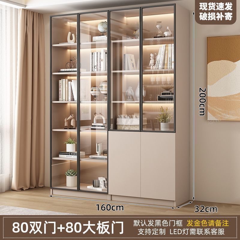 新中式书柜一门到顶加高客厅带玻璃门展示储物柜家用书房门墙书架|undefined