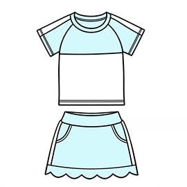 欧美精品店婴幼儿童装外贸批发女孩新款蓝白拼接短袖半身裙套装