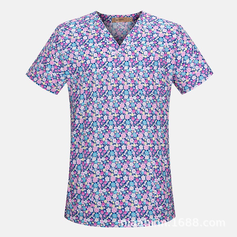 2025国境を越えたアマゾンの爆発的なアニメプリント看護師服女性vネック半袖tシャツ上着手術服の仕事|undefined