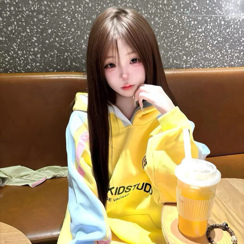 学院风韩版加绒加厚连帽卫衣女秋冬2025新款宽松撞色拼接情侣帽衫|undefined