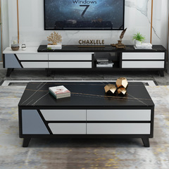 Rock slab coffee table TV stand combination marble living room audio-visual cabinet minimalist modern European-style furniture with extendable floor cabinet