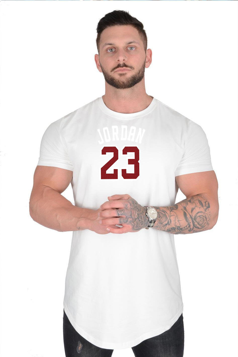 Camiseta de manga corta para hombre 2023 nueva primavera y verano nueva juventud casual simple pura media manga cuello redondo top