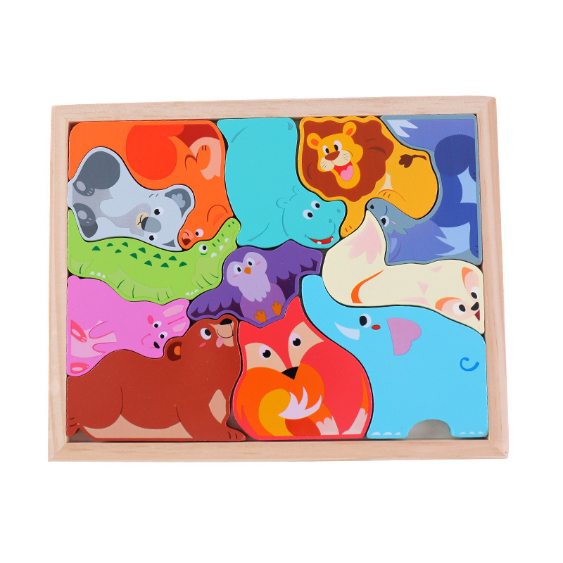 Dibujos animados animal tridimensional Tetris rompecabezas bloques de construcción jardín de infantes niños y niñas educación temprana juguetes educativos para niños