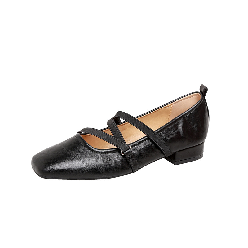 Zapatos de cuero suave hechos a mano para mujeres 2024 nuevos zapatos de cabeza cuadrada con cinturón cruzado Marizhen zapatos de estilo retrógrado francés