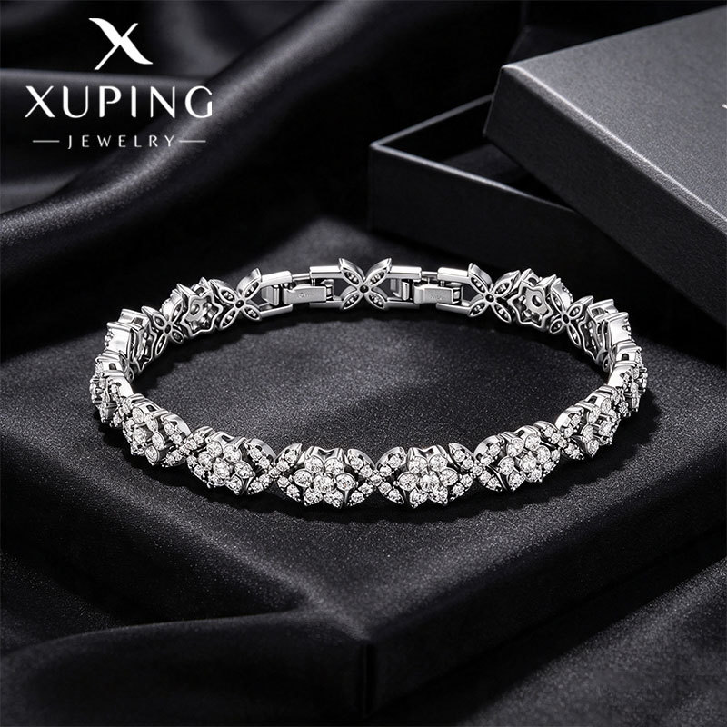 Pulsera de Gemas Sintéticas para Mujer de Aleación de Cobre, Galvanizada, Diseño de Flores, para Fiestas