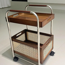 中古实木边几可移动小推车沙发边柜置物柜客厅茶水架藤编