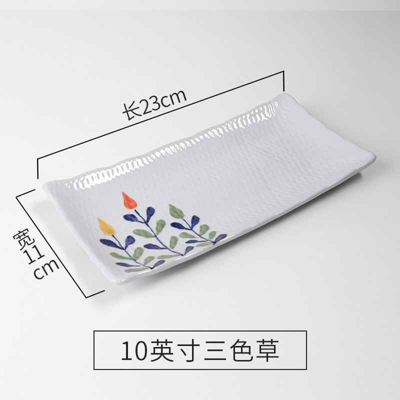 日本式長方皿寿司皿刺身皿日本式皿手描き釉薬下彩陶磁器皿卸売り|undefined