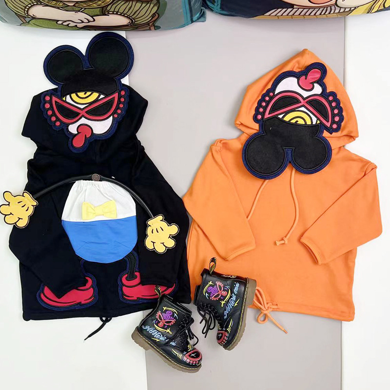 [in Stock] High-End Black Super 25 Autumn/Winter Trend Mickey Mouse Pure Cotton Children's Boys' and Girls' Pullover Sweatshirt