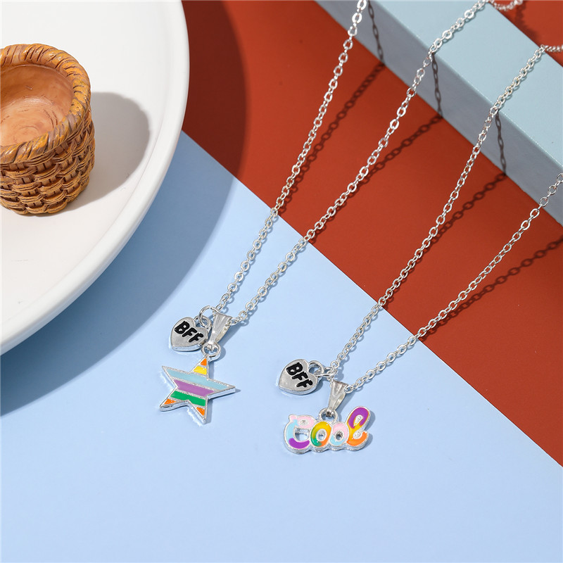 Fashion Letter Alloy Enamel Girlu0027S Necklace 2 Pieces