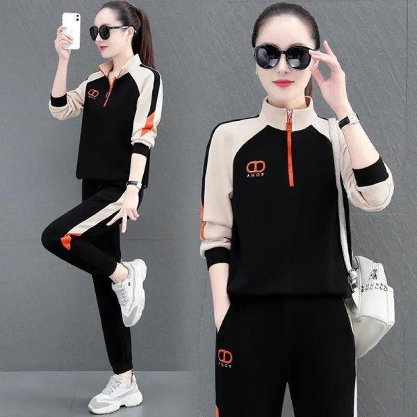 Sports Suit for Women 2024 Spring and Autum New Fashion Loose Large Size Stand Collar Casual Color Matching Running Two-Piece Set