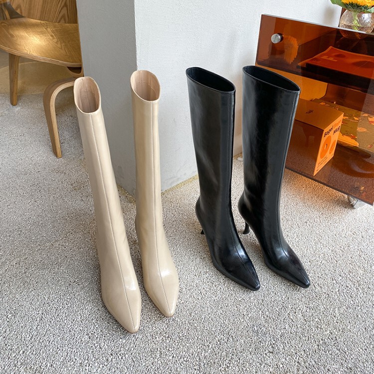 Long Boots y Autumn and Winter New Solid Color Thin High Heel Sexy Pointed Side Zipper Women's Knee-length Shoes Tall Boots Trendy Long Boots y Autumn and Winter New Solid Color Thin High Heel Sexy Pointed Side Zipper Women's Knee-length Shoes Tall Boots Trendy