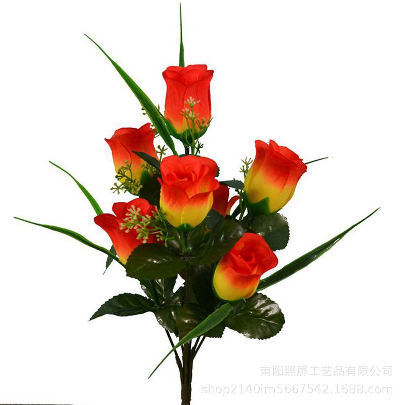 Ramo de Rosas Artificiales de Seda con Siete Cabezas, Decoración Floral Interior