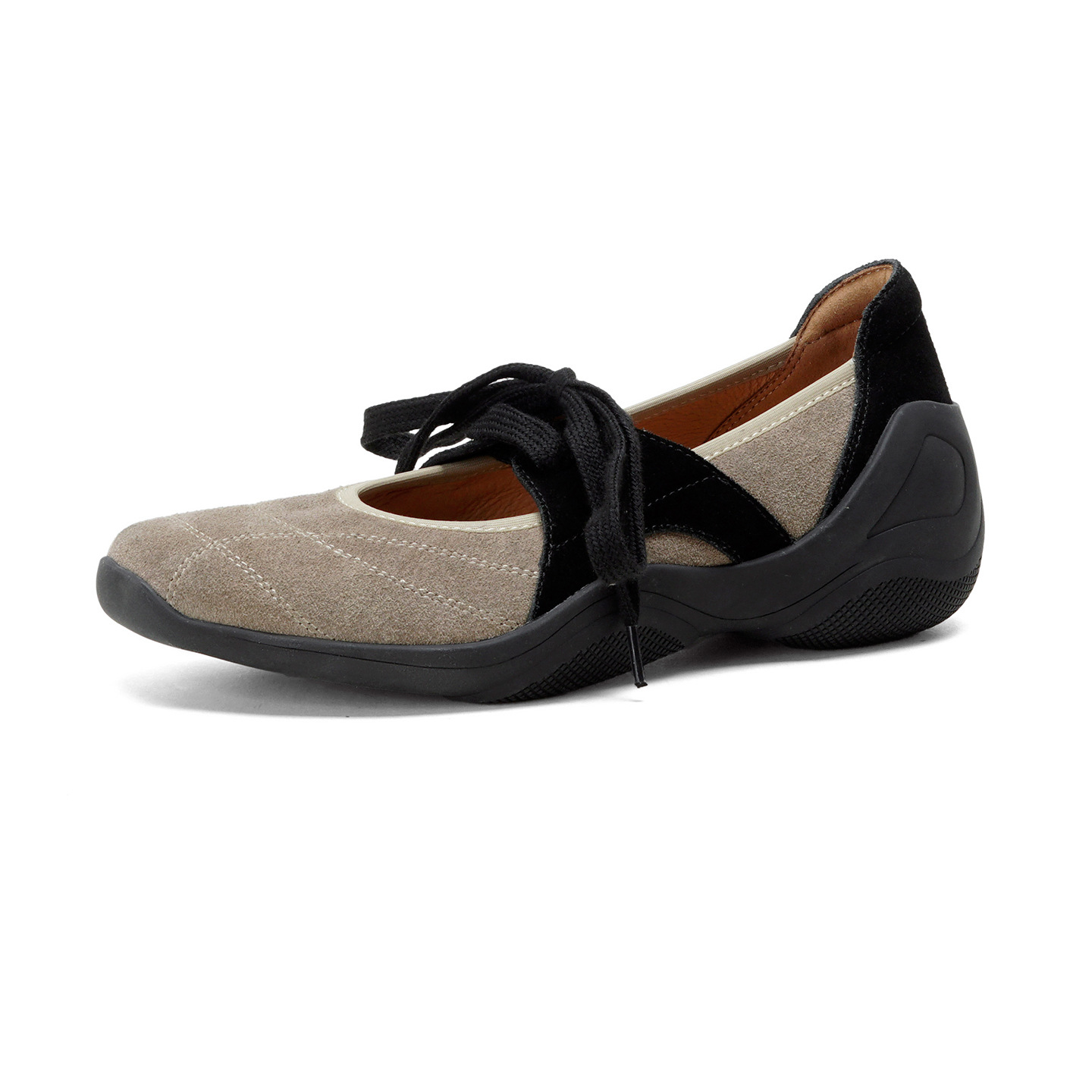 Giày sneaker nữ đế dày miệng thấp dây buộc phối màu da lộn — màu mơ chi tiết 14