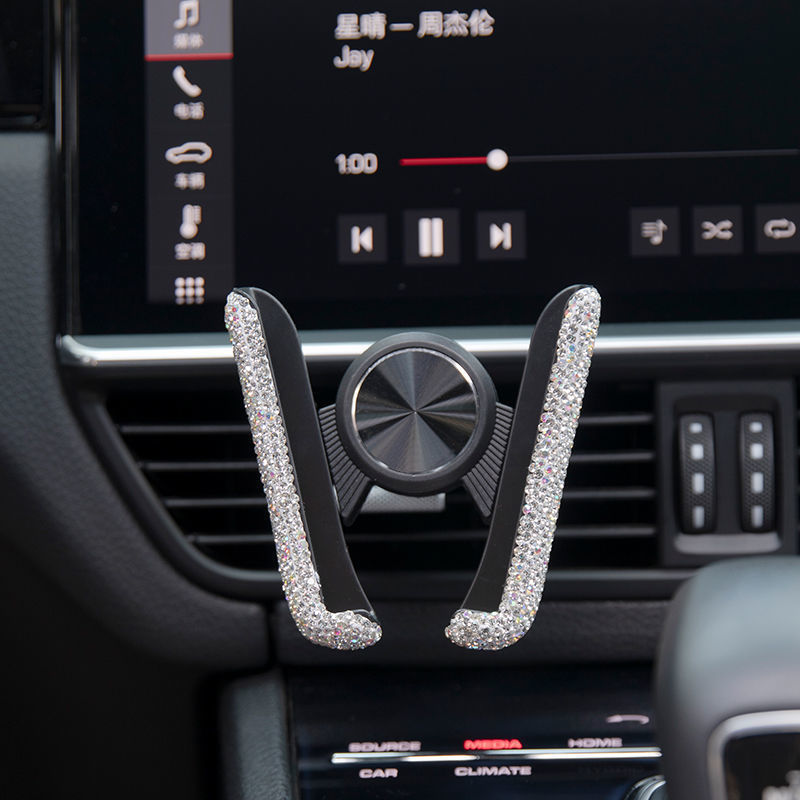 Car-Mounted Diamond-Encrusted Phone Holder, Car Navigation Support, Clip-On Air Vent, Multi-Functional and Versatile