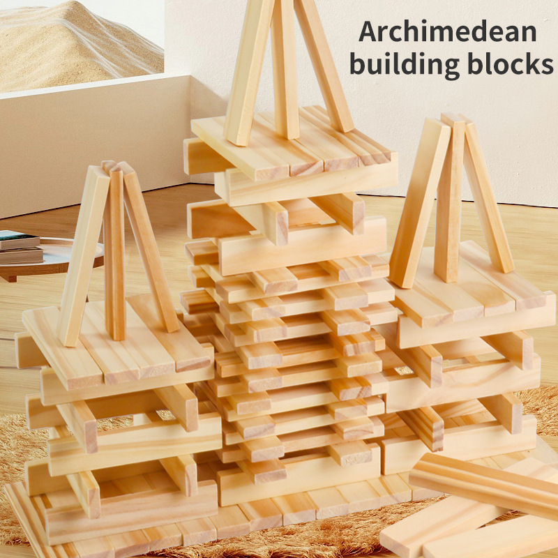 Wooden 100Pcs Building Blocks Building Castle Stacking High DIY Creative Building Stacking Toys