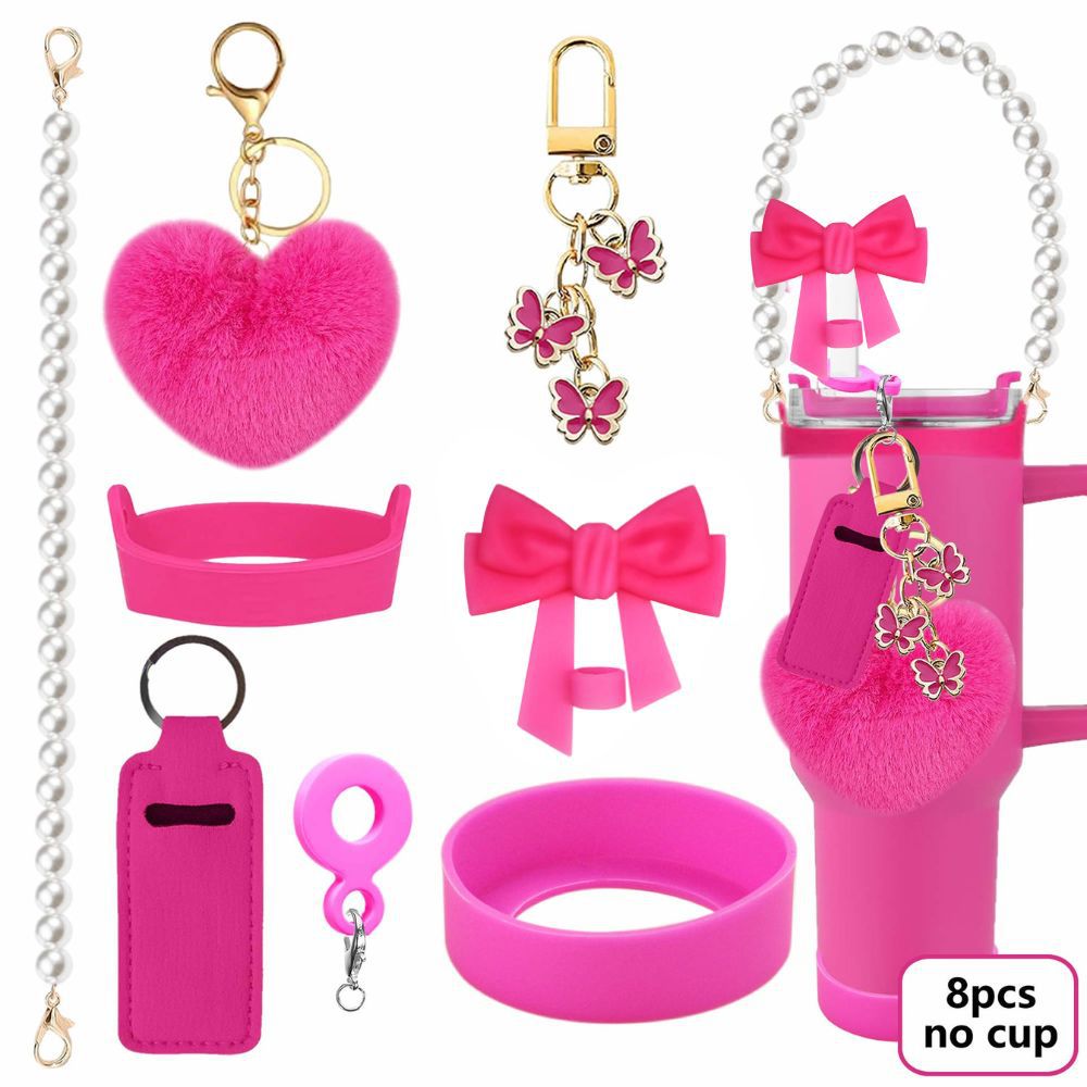 Accesorios de taza Stanley colgante de cuerda de mano flor de silicona gorra de paja de peluche colgante de taza cadena de taza de color cubierta de taza