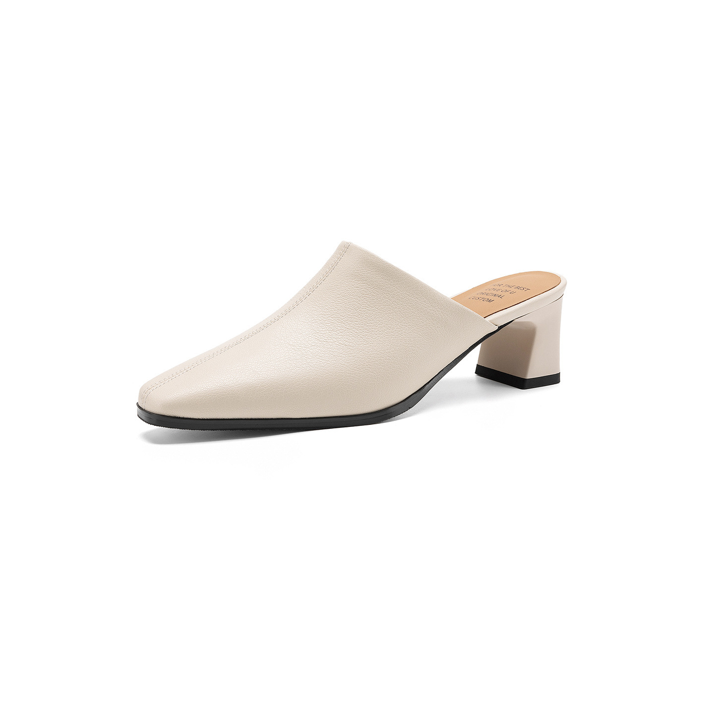 Giày sandal cao gót nữ hở mũi da bò gót thô 5 cm — đen