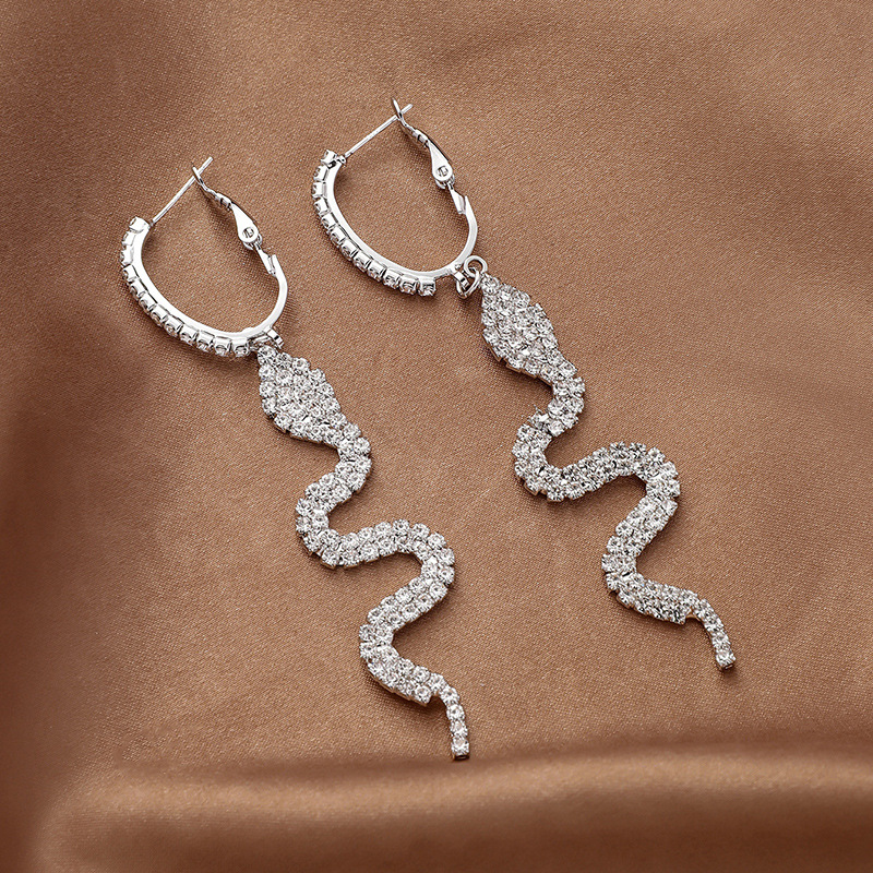Fashion Exaggerated Rhinestone Snake-shaped Long Copper Earrings Wholesale display picture 2