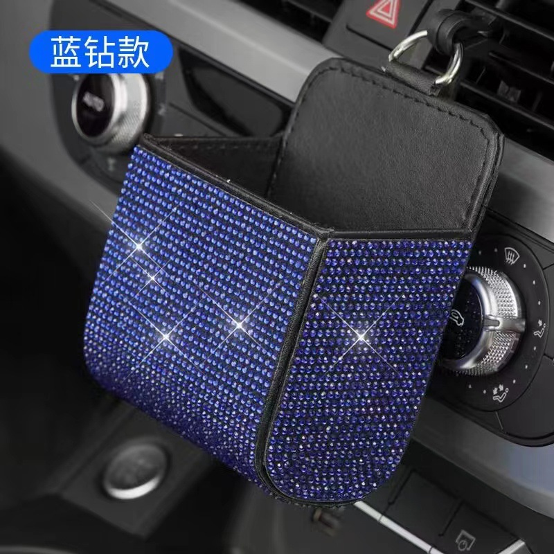 Bolsa de almacenamiento de salida de aire del coche Caja de almacenamiento multifuncional de cuero de coche con diamante Caja de almacenamiento de piel de oveja de salida de aire Bolsa