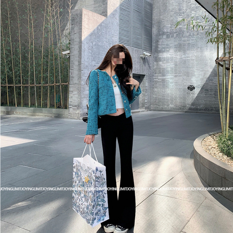 Royal Blue Elegant Ladylike Tweed Jacket 2025 Spring and Autumn New Fashion Versatile Women's Top