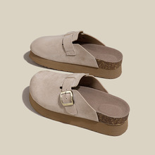 真皮勃肯鞋女厚底新款内增高小码鞋313233半拖鞋外穿松糕凉拖包头