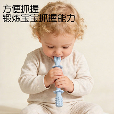 食品级硅胶玩具宝宝牙胶咬咬乐防吃手儿童安抚磨牙棒婴儿|ru