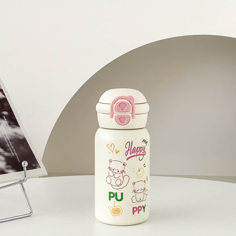 原创设计~双饮口卡通不锈钢保温杯316一键开盖儿童水杯便携吸管杯|undefined