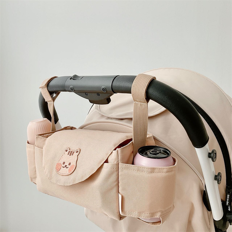 ins Korean style baby stroller hanging bag apricot bear storage bag portable stroller storage basket when going out
