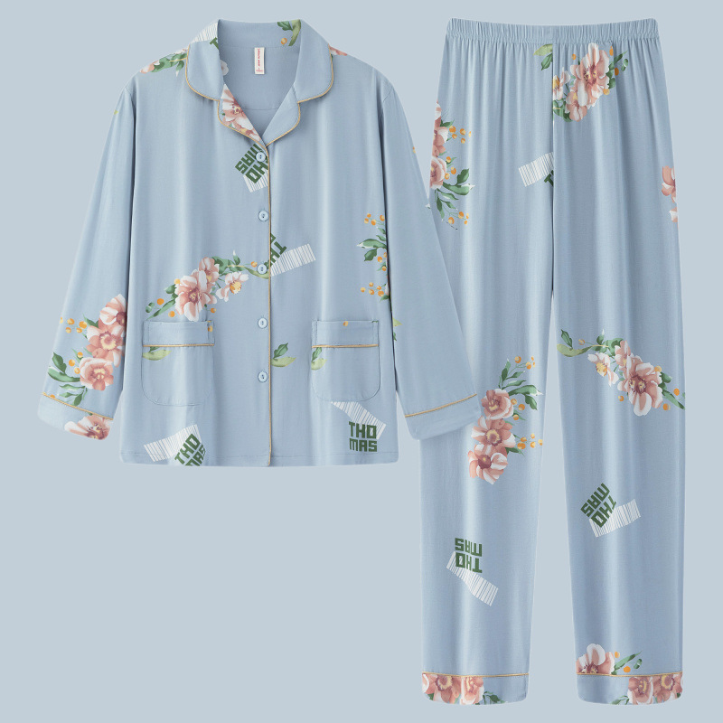 Nuevo algodón madres pijamas mujeres de otoño primavera y otoño de manga larga tamaño grande delgado se puede usar fuera conjunto de ropa de casa