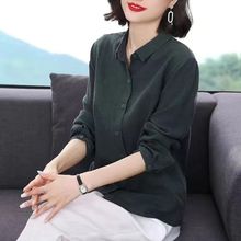 棉麻衬衫女长袖2025春秋季新款韩版翻领大码宽松中年妈妈文艺批发