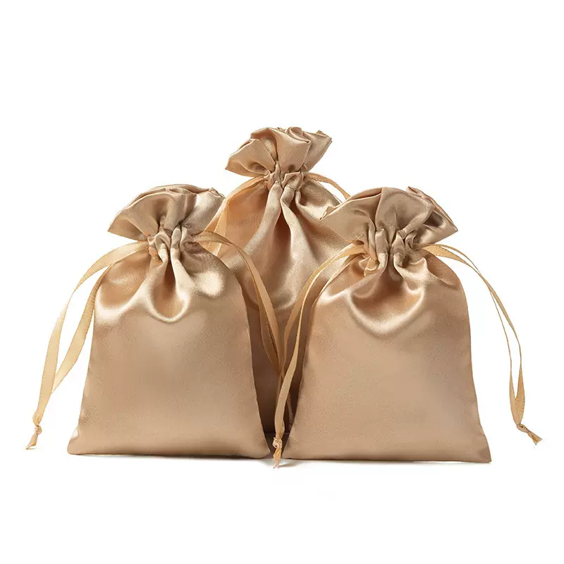 束口袋金色贡缎绸布仿真丝袋首饰礼品袋色丁袋丝绸抽绳收纳袋子