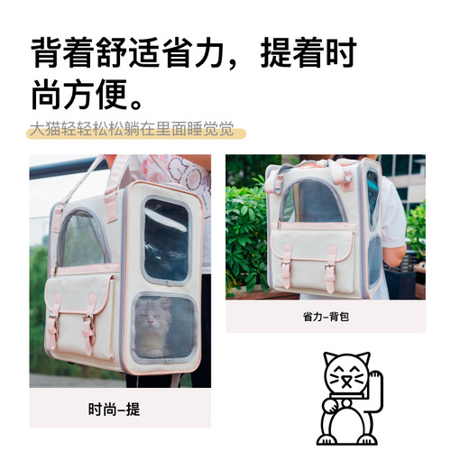 Large-capacity fashionable color-blocking cat and dog travel backpack, portable, double-shoulder bag, outdoor anti-stress, breathable cat backpack