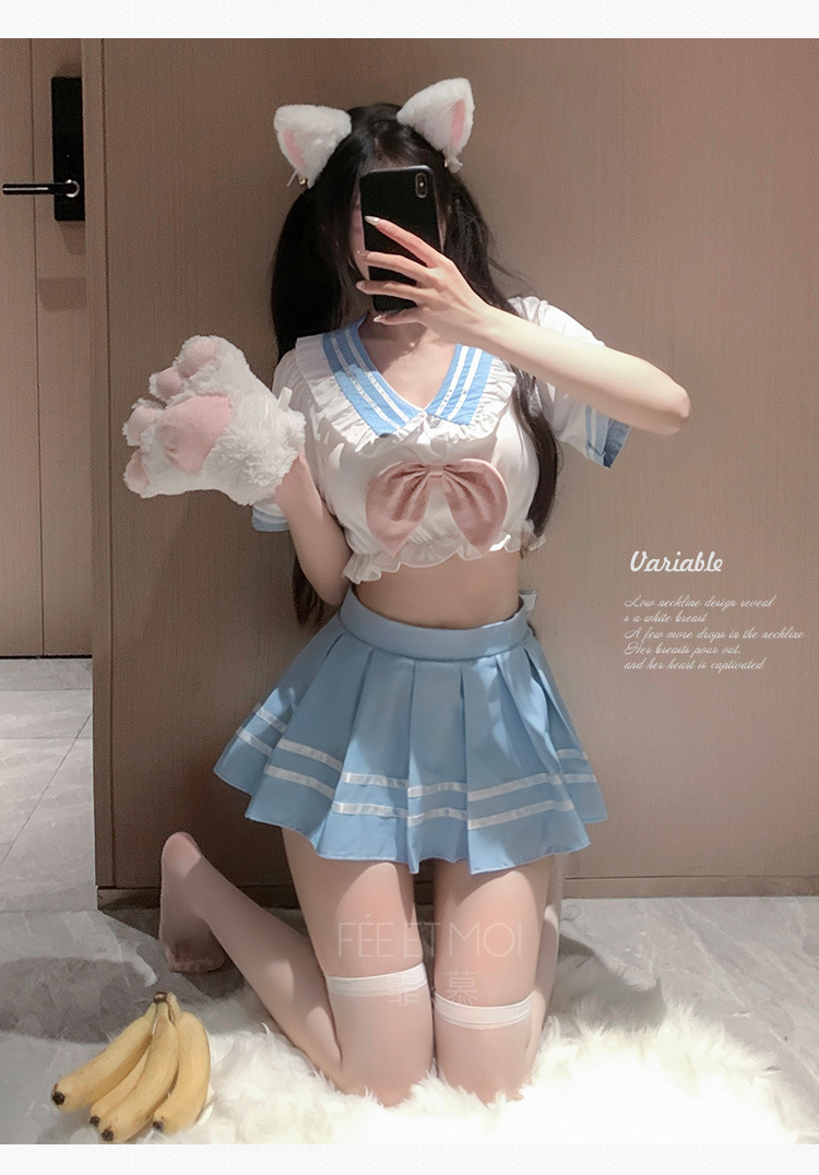 Feimu Selects JK Uniform Costume Set with Pleated Skirt, Tie and Thong — detail image 20