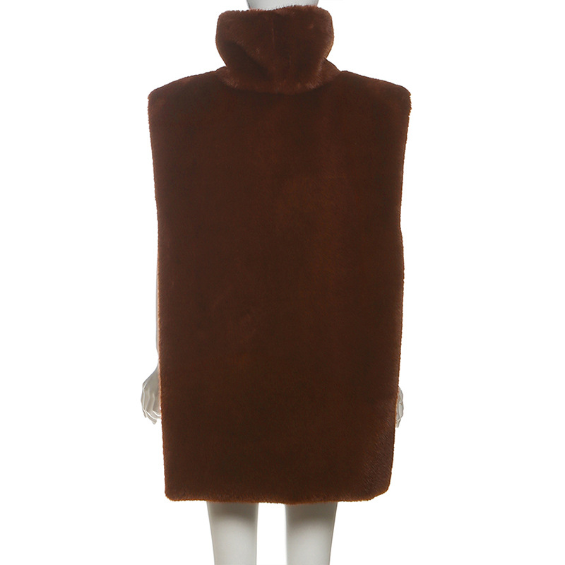2026 Autumn New Women's Fashion European And American Style Solid Color High Neck Furry Vest Sleeveless Waistcoat Top_ecoleips.com