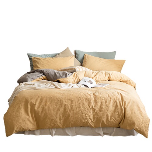 Nordic Leisure Series Thick Pure Cotton Solid Color Four-Piece Set with Solid Cotton Coverlet Full Cotton Bedding Factory Wholesale