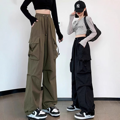 2025 Women's Summer Thin Casual Work Pants, American Retro Loose Wide Leg Drawstring Cool Trendy Pants