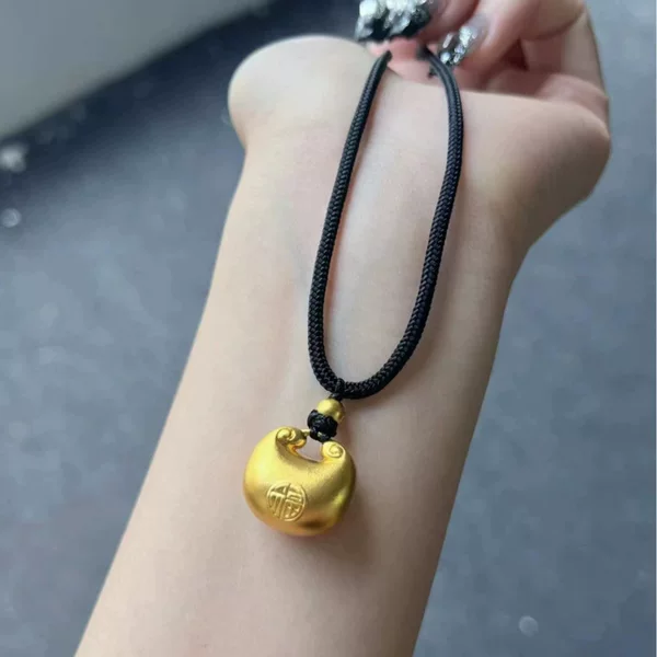 Chinese Style Small Fortune Character Pendant, New Chinese Style Necklace with Black String, Fortune Character Gift for Giving