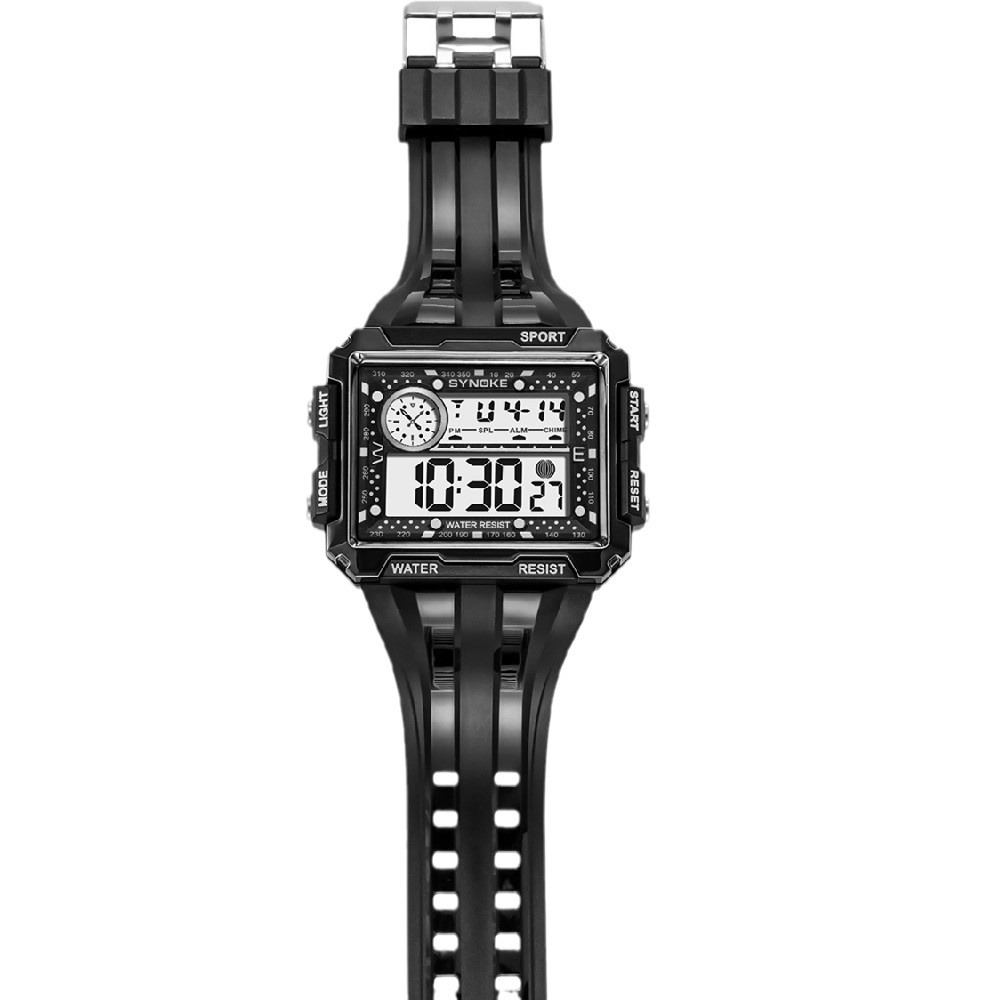 Nueva pantalla rectangular de pantalla grande reloj electrónico de los deportes de los hombres luminoso impermeable multifuncional reloj deportivo al aire libre