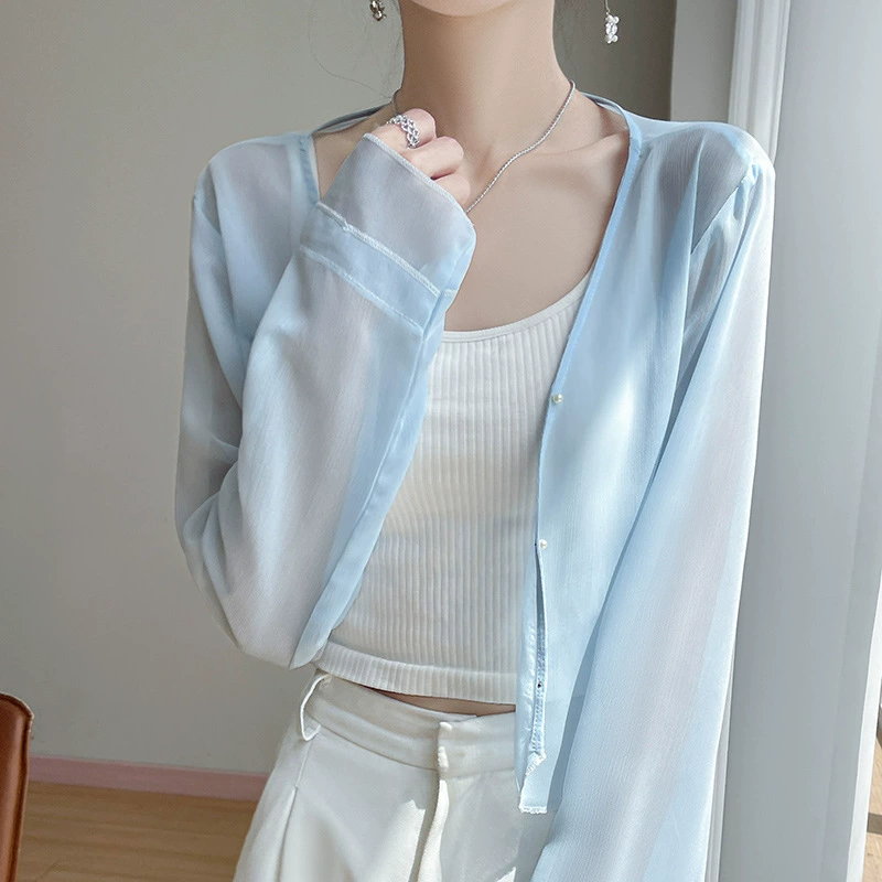 Cardigan, summer solid thin long-sleeve, V-neckline, 2025 years, oversize, sun protection