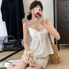 夏季新款小清新碎花包臀半身裙设计感无袖吊带背心女两件套潮