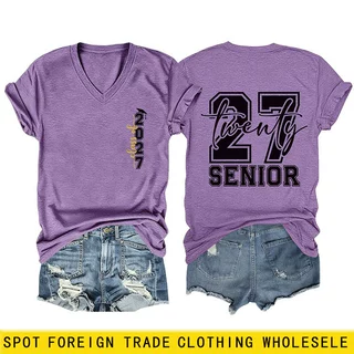 twenty 27 senior亚马逊ebay独立站休闲时尚女士V领短袖T恤打底衫