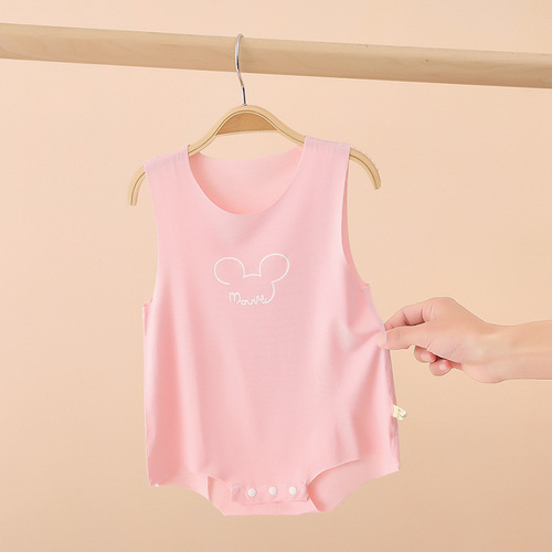 Baby's casual cut seamless modal pants set, diaper cover connected onesie, summer thin version baby sleeveless triangle crawl suit