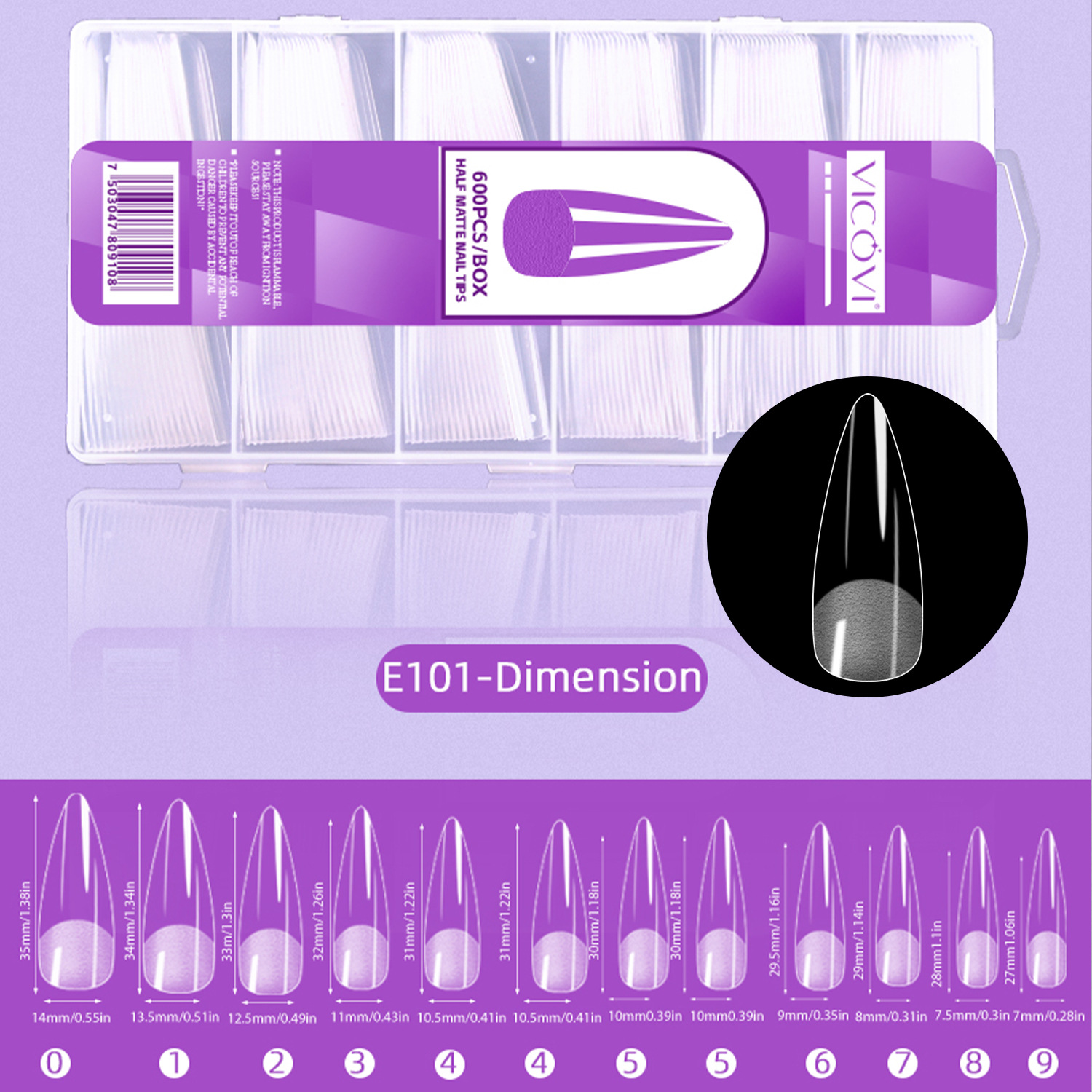 Transfronterizo nuevo arte de uñas pieza de uñas talla-libre de molienda delgada mitad esmerilado sin costuras europeo y americano helado dedo falso 600 piezas pieza de uñas al por mayor