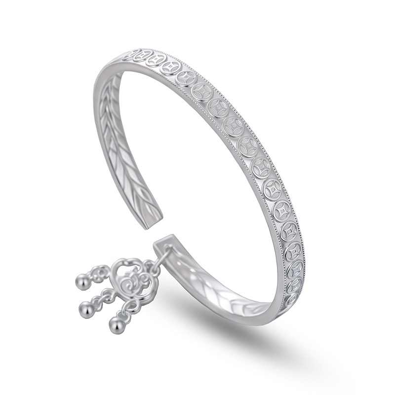 Brazalete de plata 999 más dinero para atraer más dinero, brazalete abierto, nuevo nicho chino, regalo de fiesta de la diosa