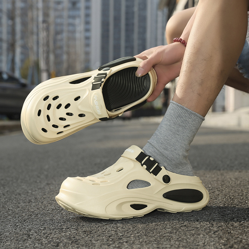 Men's Summer Perforated Casual Clogs, Dual-Purpose For Top Quality Driving, Large Size Beach Sandals With A Comfortable Feel_voghion.com